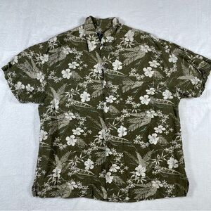La Cabana Mens L Tropical Floral Print Linen Hawaiian Camp Shirt Vacation Resort
